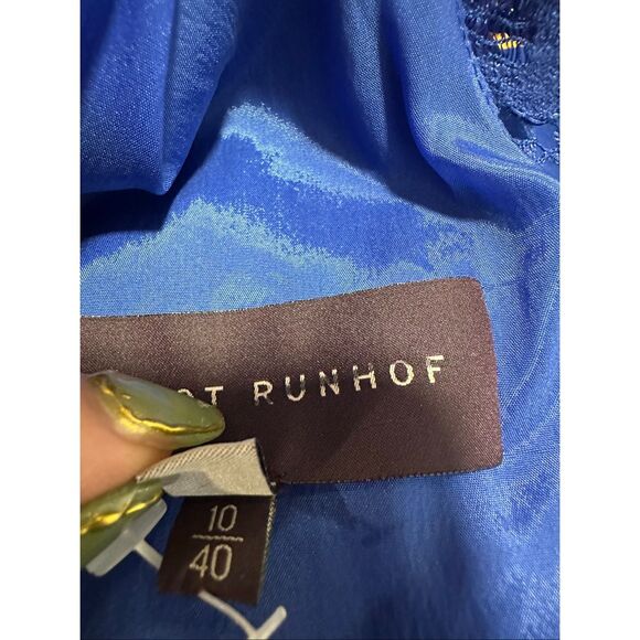 Talbot Runhof Floral Lace & Cady Cold-Shoulder Gown in Royal US10 $2450 - Picture 11 of 12